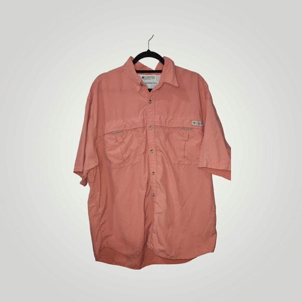 Columbia Men’s Button Up Vented Fishing Shirt Short Sleeve coral! Pink XL